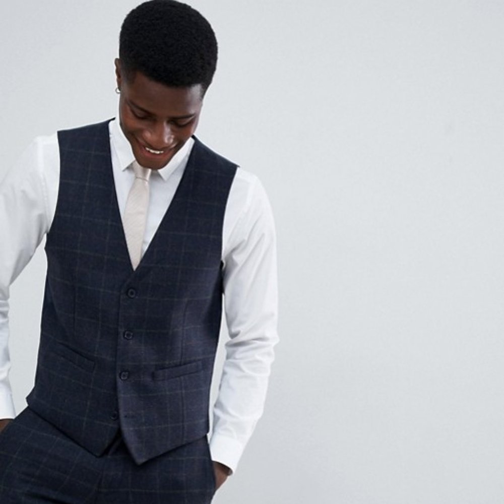 French Connection Tweed/Wool/Plaid Vest- Navy- S,M